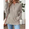 Outono e Inverno 2025 Novidade Cruzada Decote V Manga Longa Roupas Femininas Exportação Europeia e Americana Cor Pura Moda Botão Solto Camiseta Tops para Mulheres