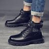 Sapatos Masculinos de Inverno com Forro de Lã Botas Cano Alto Estilo Martin Coreano Versátil Acolchoados Quentes com Algodão Sapatos de Solado Grosso Casuais Botas Curtas Botas de Couro