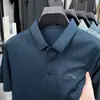 Nueva Camiseta de Manga Corta de Seda Helada para Hombre de Verano, Casual de Negocios, Elástica, Anti-Arrugas, Transpirable, Delgada, Polo Superior para Hombre