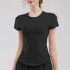 Ropa de Yoga de Malla Transpirable a la Moda para Mujer Verano Delgada Secado Rápido Cuello Redondo Fitness Color Sólido Casual para Correr Deportes Manga Corta