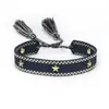 Pulseira de metal com tachas em formato de estrela, pulseira de pulso personalizada estilo europeu e americano, pulseira de franja tecida à mão, acessório moderno e simples
