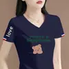 Excedente de Comercio Exterior Transfronterizo Marca Grande Etiqueta Cortada Ropa para Madre Talla Extra Camiseta de Manga Corta con Cuello en V para Mujer, Corte de Hombro Normal, Holgada y Versátil
