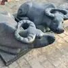 Par de Esculturas de Búfalo Reclinable de Piedra Negra y Verde para Exteriores, Esculturas de Piedra de Búfalo de Agua Talladas para Jardines, Esculturas de Búfalo de Piedra del Zodiaco, Fabricante