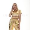 Europeu e Americano Cor Sólida Couro Brilhante Couro Envernizado Vestido de Palco Revestido de Cola Moda Pequeno Gola Alta Vestido de Desempenho Vestido de Umbigo de Manga Curta Mulheres Transfronteiriças