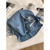 Artículo Popular de Alta Calidad de las Trece Líneas de Guangzhou ~ Principios de Otoño Delgado Holgado Sensación Relajada Cuello Suelto Camisa Cardigan Azul Claro