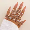 Conjunto de Anéis Femininos Cruzados Criativos Simples de Temperamento Anéis Empilháveis Ajustáveis Abertos com Pedras Strass Inlaid de Alta Qualidade