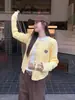 Yellow knit cardigan for women, 2026 autumn/winter new collection, featuring a beautiful cable knit design, a stunning and stylish outerwear piece, Korean-style knit top