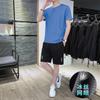 [Entrega Rápida] Traje Deportivo para Hombre Verano Transpirable Casual que Absorbe la Humedad Traje de Manga Corta con Shorts Conjunto de Dos Piezas de Seda de Hielo