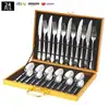 Cubiertos de Acero Inoxidable Transfronterizo de Amazon Cuchillo y Tenedor 1010 Cuchillo, Tenedor y Cuchara de Estilo Occidental Juego de 24 Piezas Cuchillo y Tenedor para Carne Caja de Regalo
