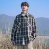 Camisa xadrez estilo americano, nova coleção primavera/outono, camisa de manga comprida moderna com gola alta, peça de outer wear masculina de corte solto