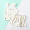 Conjunto de Chaleco para Niños, Verano Delgado Sin Costuras Ropa para el Hogar, Chaleco sin Mangas de Algodón Puro Clase A y Pantalones Cortos con Broches Inferiores para Niños y Niñas