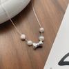S925 Sterling Silver Bow Colar de Pérolas de Água Doce Simples Suave Doce Clavícula Cadeia Feminino Coração Temperamento Colar