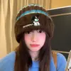 Gorro de punto lindo estilo japonés para cachorro para mujer, gorro cálido para proteger las orejas de otoño e invierno, gorro de punto a rayas para circunferencia de cabeza grande