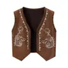 Chal corto de mujer para comercio exterior transfronterizo, bohemio, vintage, bordado, con remaches, cuello en V, 2026