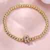 Pulsera Rongxing Transfronteriza de Zirconio Completo con 26 Letras Inglesas, Globo Burbuja, DIY, Pulsera Elástica de Cuentas de Cobre