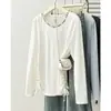 Novedad otoño temprano 2026 ropa para mujer talla grande, elegante y ligera, con escote decorativo fruncido, camiseta de manga larga, top casual 0709