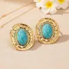 Conjunto de Pendientes Europeos y Americanos Transfronterizos Hermosos con Incrustaciones de Turquesa Azul para Mujer Joyería de Nicho Retro Exagerada para Mujer