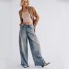 Calças Jeans Retrô Lavadas de Cintura Alta Retas de Perna Larga Estilo Novo Europeu e Americano