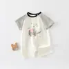 Macacão de Verão Fino para Bebê Body Super Fofo de Manga Curta para Bebê Roupas de Casa Roupas de Verão para Bebês e Crianças Pequenas Peça Única