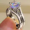 Huajie Venta Caliente Anillo de Circonita Cúbica de Seis Garras de Moda Anillo Individual Popular para Damas Europeas y Americanas Anillo de Compromiso para Cena