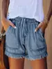 Shorts de Mezclilla con Cintura Elástica y Borlas para Mujer, Comercio Exterior Transfronterizo Europeo y Americano