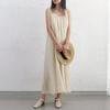Vestido de Tirantes de Algodón y Ramio de Rebaja Estilo Vacaciones de Verano Vestido Holgado con Dobladillo Grande