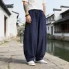 Novas Calças de Linho de Algodão Estilo Chinês Masculinas Estilo Chinês Estilo Preguiçoso Sensação Relaxada Calças Zen Tai Chi Largas Respiráveis Calças Longas Cimitarra