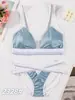 Comércio exterior sutiã de renda sexy estilo esportivo lingerie V profundo costas bonitas à prova de choque respirável malha de cetim lingerie sexy conjunto de duas peças