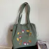 Bolsa de Mano Retro Estilo Bosque Bordado de Hongos Nylon Gran Capacidad Bolsa de Hombro con Cordón Estudiante Viaje Diario
