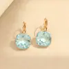 Brincos Quadrados de Cristal Multicor Estilo Europeu e Americano, Brincos Versáteis Elegantes de Ouro Rosa de Alta Qualidade, Tarraxas, Brincos Femininos