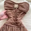 Vestido Retro de Mariposa sin Tirantes Hombros Descubiertos para Mujer, Nuevo Vestido Largo de Malla Línea A Delgado de Cintura Alta, Atuendo Elegante