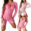 Mono de Amazon de Venta Caliente Transfronteriza Estilo Europeo y Americano Estampado Sexy Ajustado Cómodo para el Hogar Casual Manga Larga Shorts Botones