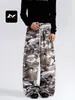 Pantalones Casuales Camuflaje Retro Americano Feng Mei para Hombres y Mujeres Silueta Holgada Cintura Elástica con Cordón Color Claro Pierna Ancha Pantalones Deportivos