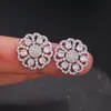 Aretes flor de seis pétalos geométricos transfronterizos, estilo suave y elegante, cobre incrustado con circonita, blancos, aretes de nicho y elegantes para mujer