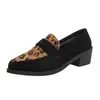 Comercio Exterior Transfronterizo 2026 Nuevos Mocasines Estampado de Leopardo para Mujer Retro Ante Tacón Grueso Slip-ons Versátiles Zapatos Planos de Moda