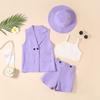 Ropa Infantil Baopin Ropa de Mujer Europea y Americana Primavera y Verano Traje Largo Chaqueta Camisola Shorts Sombrero Traje de Cuatro Piezas