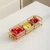 Prato de frutas de vidro de luxo leve, prato criativo dividido para lanches na sala de estar da casa, prato de lanches de frutas secas, prato de sobremesa, prato de frutas e doces