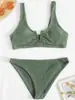 Nuevo Traje de Baño de Comercio Exterior Europeo y Americano para Mujer Color Sólido Bikini de Dos Piezas con Escote en V Traje de Baño Bikini