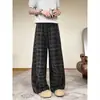 Moda masculina de otoño, pantalones casuales de cuadros deconstruidos estilo retro americano para hombres y adolescentes, pantalones versátiles holgados de estilo coreano hasta el suelo