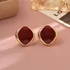 Brincos de Tarraxa Geométricos de Diamante com Gotejamento de Óleo Outono Inverno Maillard High-End Fashionable Temperamento Versátil Brincos Personalizados Acessórios Versáteis