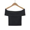 DS24210-24 verão novo americano simples cor sólida babado ombro a ombro fio elástico blusa básica