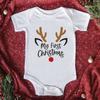 Comercio exterior Venta caliente de Navidad Mi 1ª Navidad mameluco de algodón para bebé mono blanco de manga corta