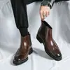 Botas Chelsea de Cano Alto Tamanho Grande Transfronteiriças Botas Martin de Cano Alto Botas Curtas Masculinas Esculpidas Botas de Inverno Masculinas Botas de Couro Masculinas Britânicas com Bico Fino