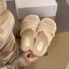 Chinelos de Pelúcia Retrô da Moda para Uso Externo 2026 Novo Outono Versátil Plano Confortável Solado Macio Chinelos Versáteis