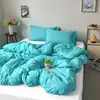Estilo INS color sólido algodón puro algodón lavado artículo individual funda de edredón funda de edredón 100% algodón juego de tres piezas estudiante doble juego de tres piezas ropa de cama