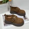 Sapato Birkenstock Feminino 2026 Novo Outono Pinheiro Britânico Bolo Fivela de Velcro Split-Toe Espesso Raso Feio Fofo Retrô