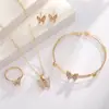 Han Feng Joias Elegantes Femininas Rosa Gotejamento de Óleo Borboleta Criativo Estilo Chanel Colar Pulseira Brincos Anel Conjunto de Quatro Peças