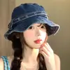 Chapéu de pescador retro em jeans estilo japonês para mulheres, novo modelo primavera-verão 2026, circunferência da cabeça grande, chapéu bucket que afina o rosto, chapéu de proteção solar