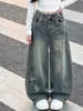 Calça Jeans Wide Leg Feminina 2026 Outono Novo Estilo Estampada Solta Longa Crianças Pequenas e Grandes Meninas Estilo Coreano Casual Tendência Outono
