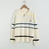 Roupas Outono 2025 Pequeno Fresco Listrado Gola Lapela Zíper Suéter Pulôver Feminino Top Suéter Atacado